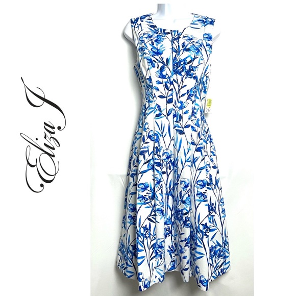 Eliza J Dresses & Skirts - Eliza J Blue and White Floral Fit to Flatter A-line Cocktail Dress- Sz 10